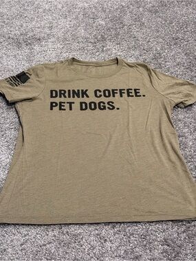 Drink Coffee Pet Dogs Graphic Tee - Olive Green